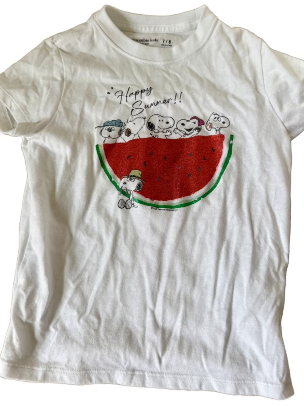 abercrombie kids White Tee with Snoopy Watermelon Graphic